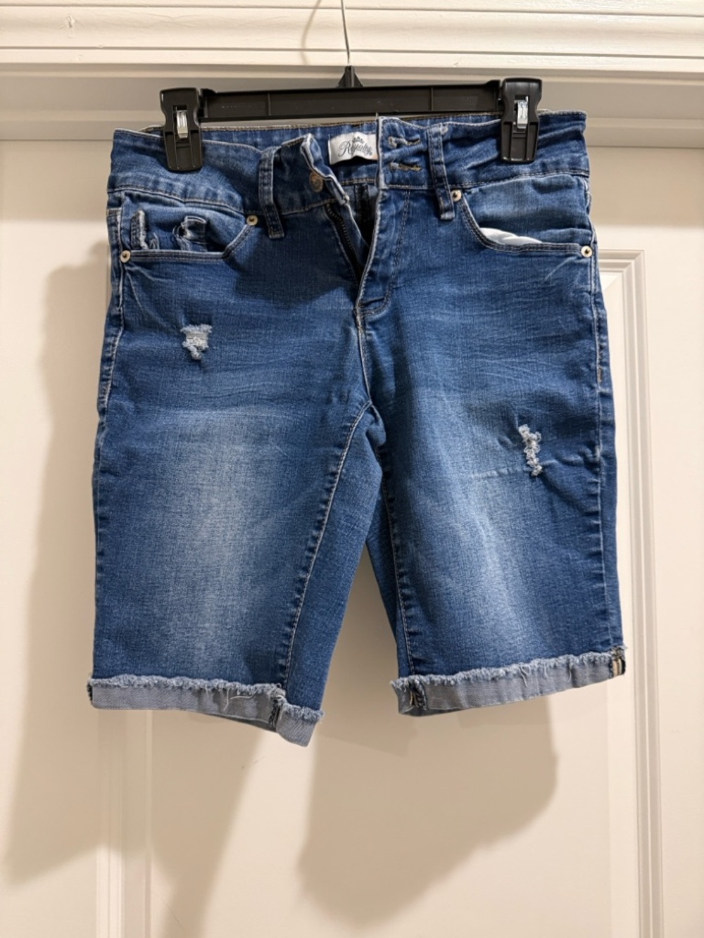 Royalty For Me Blue Distressed Denim Bermuda Shorts